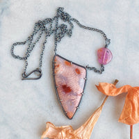 Fossilized Coral Necklace with Pink Tourmaline